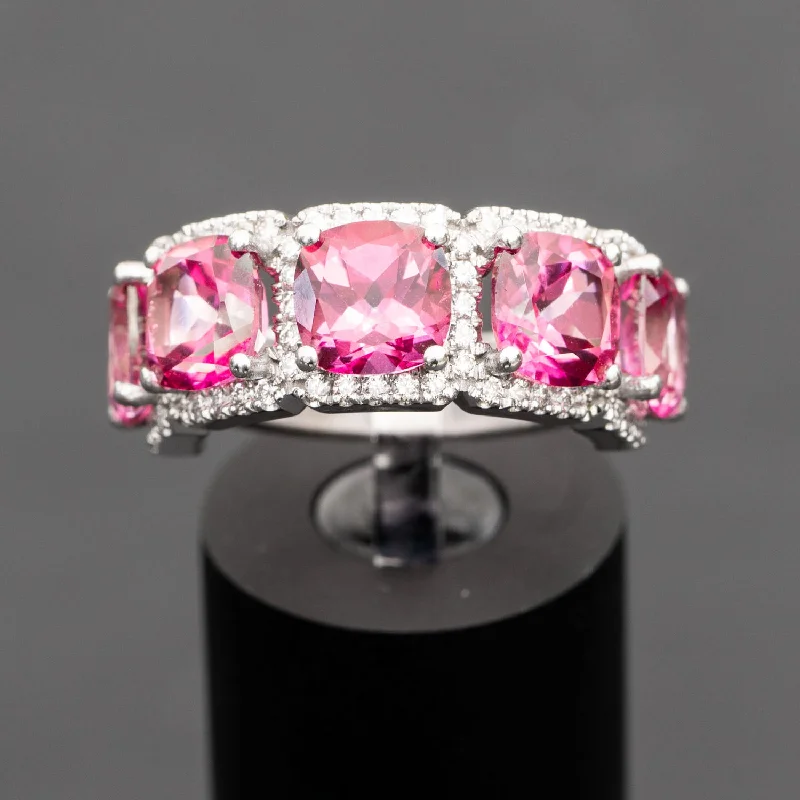 Vera - Natural pink topaz ring with 0.62 carat natural diamonds