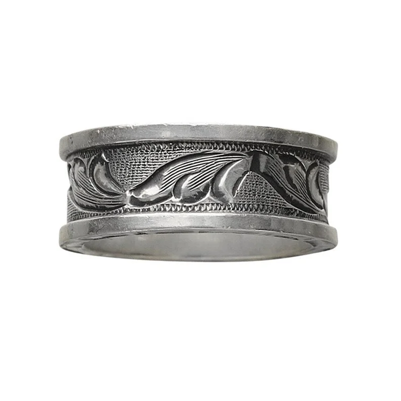 Vogt Silversmiths Western Ring Mens Clay Smooth Edge Engraved 127-910 - Silver