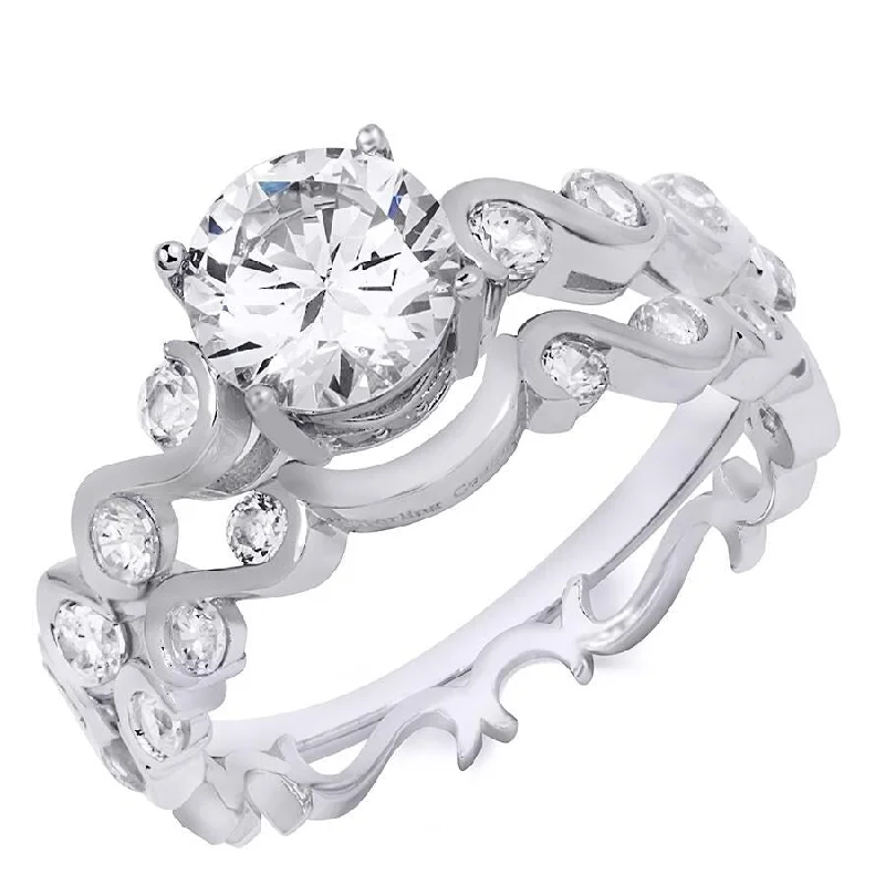 Womens Classic Round Cut 2.8 CT Bridal Ring Set Sterling Silver