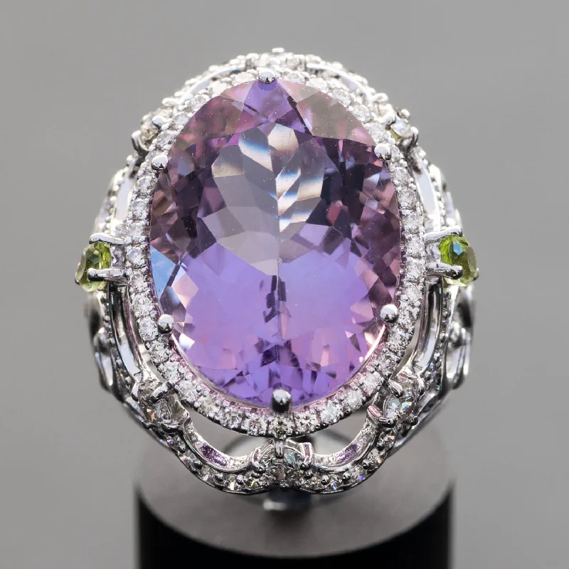 Zoey - 16.00 carat oval amethyst ring with 1.51 carat natural diamonds