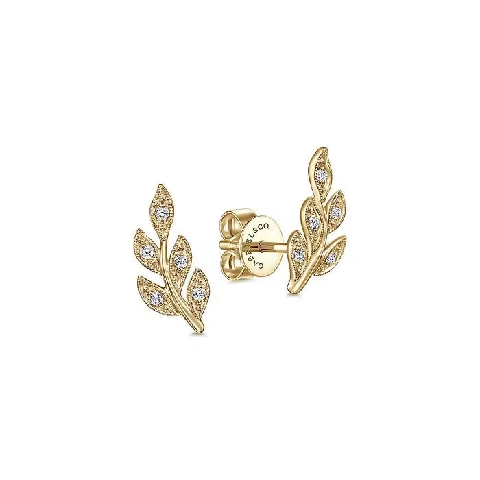 Gabriel & Co. Diamond Leaf Stud Earrings in 14K Yellow Gold