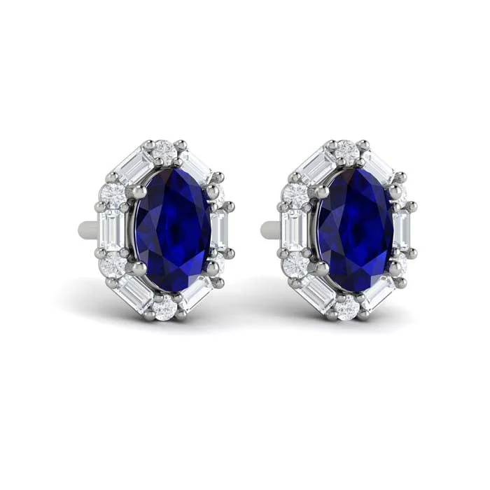 Vlora Adella Sapphire and Diamond Stud Earrings in 14K White Gold