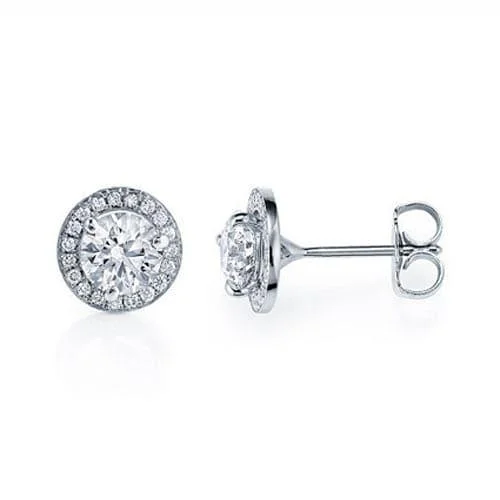 1.20 Carat Round Cut Lab Grown Diamond Halo Stud Earrings