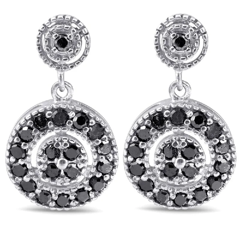 1/2ct Black Diamond Pave Womens Earrings White Gold