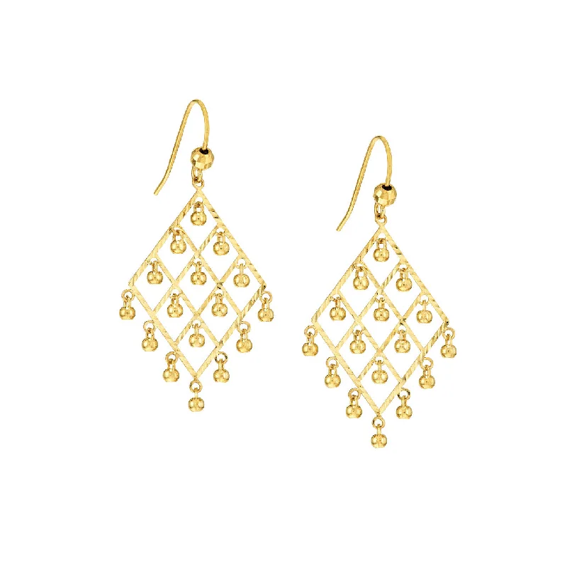 14K Beaded Diamond-Shape Chandelier Earrings