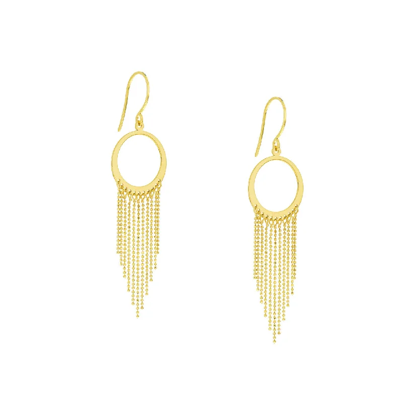 14K Circle Earrings with Fringe Chain