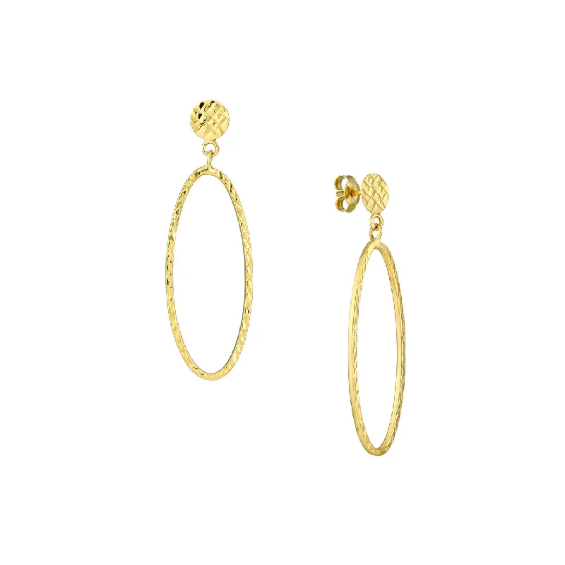 14K Gold Diamond-Cut Disc with Open Oval Earrings