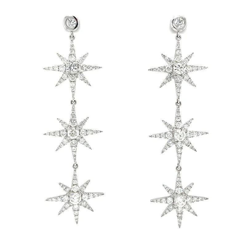 Triple Star Dangle Earrings (4.44 ct. tw.)  in 18K White Gold