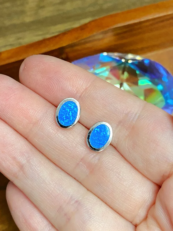 Flat Blue Opal Oval Posts