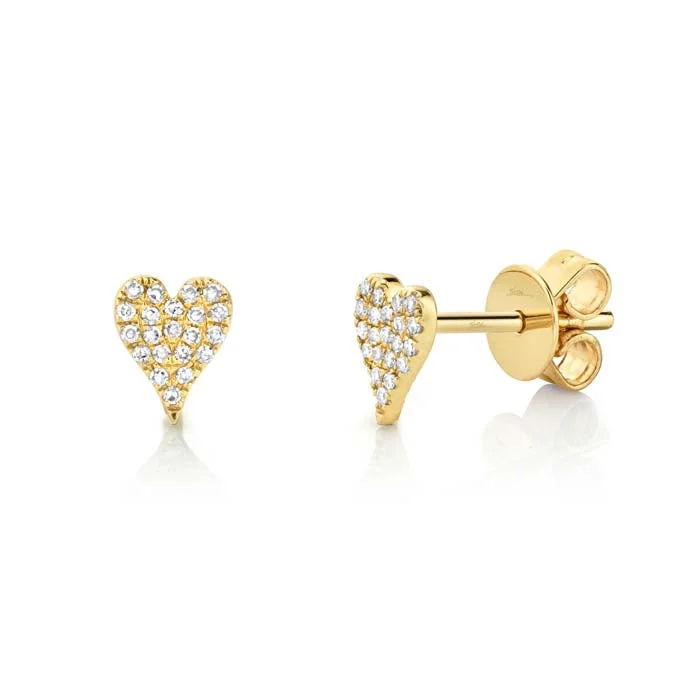 Shy Creation "Amor" Mini Diamond Pavé Heart Stud Earrings in 14K Yellow Gold