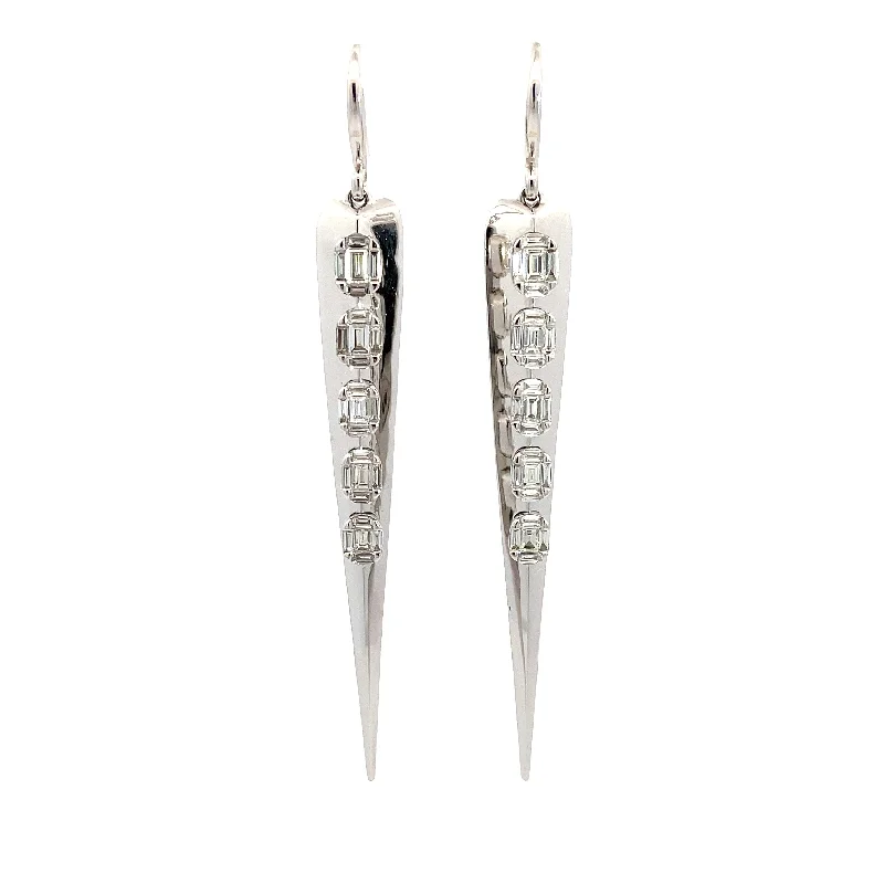 Dangle Icicle Diamond Earrings in 18K White Gold