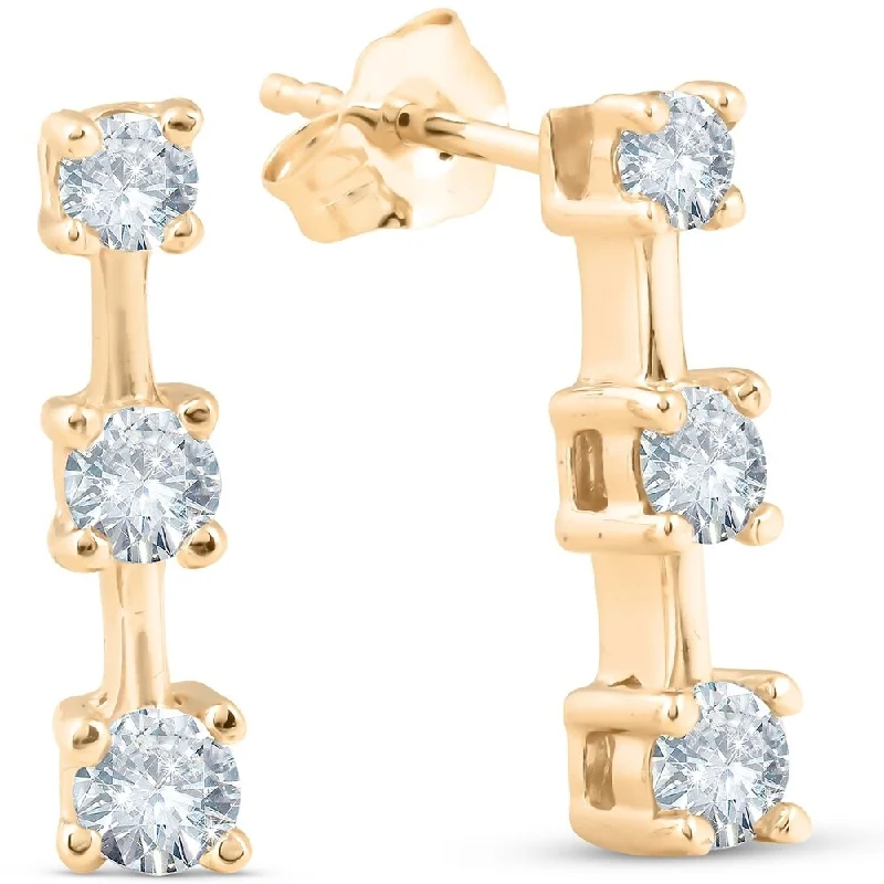 1ct Three Stone Diamond Earrings 14K Yellow Gold