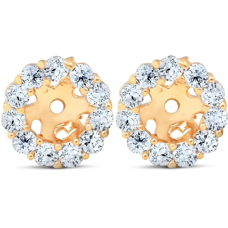 3/8CT Halo Diamond Earring Jackets 14K Yellow Gold Fits .25CT Stones (4MM)