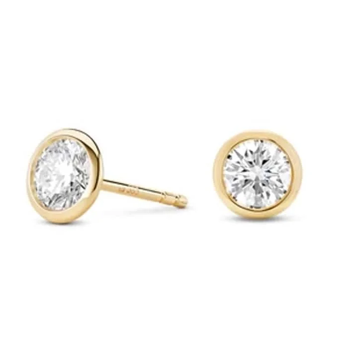 Lightbox 1.0CTW "Lightbox Standard" Lab-Grown Round Brilliant Bezel Set Stud Earrings in 14K Yellow Gold