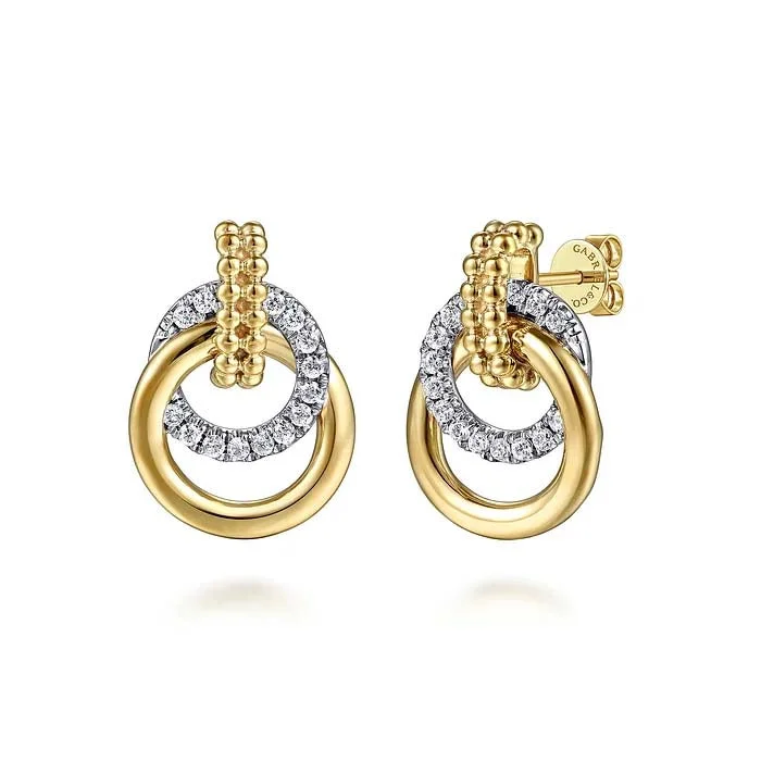 Gabriel & Co. Bujukan Diamond Circle Stud Earrings in 14K Yellow and White Gold