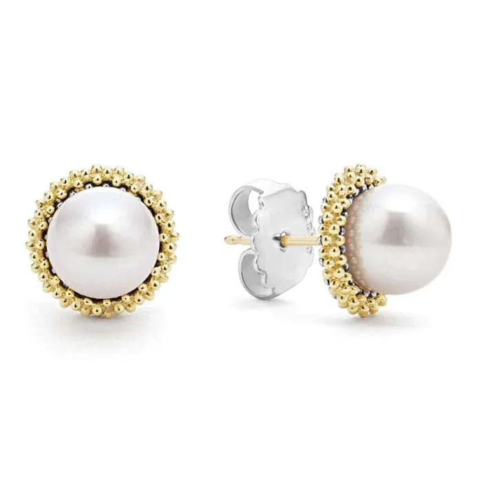 LAGOS Two-Tone Caviar Pearl Stud Earrings in Sterling Silver and 18K Yellow Gold