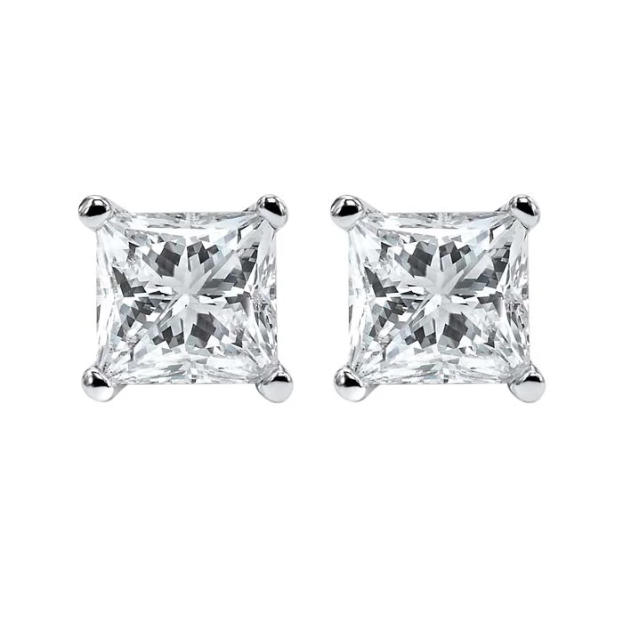 Mountz Collection 1CTW Princess Diamond Stud Earrings in 14K White Gold