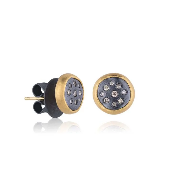 Lika Behar Pomegranate Cognac Diamond Stud Earrings in 22K Yellow Gold and Oxidized Sterling Silver