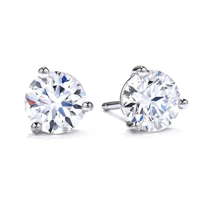 Mountz Collection .58-.63TW Round Diamond 3-Prong Stud Earrings in 14K White Gold