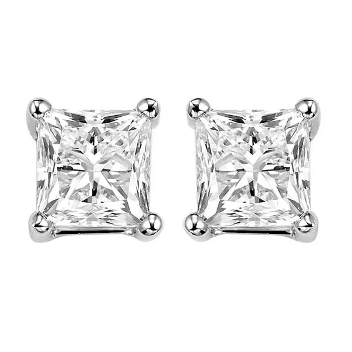 Mountz Collection 1.03 CTW Princess Diamond Stud Earrings in 14KWhite Gold