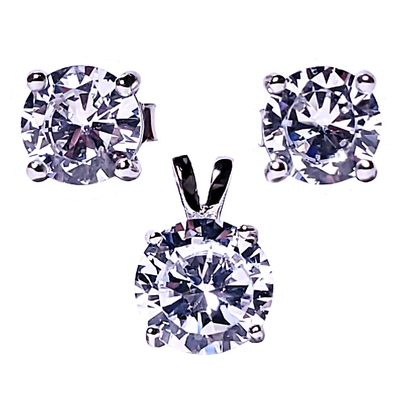 Brilliant Cut Ice on Fire CZ Silver 7mm Pendant and 6mm Earring Set