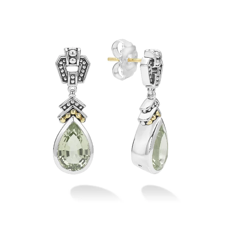 Caviar Color Prasiolite Tear Drop Earrings