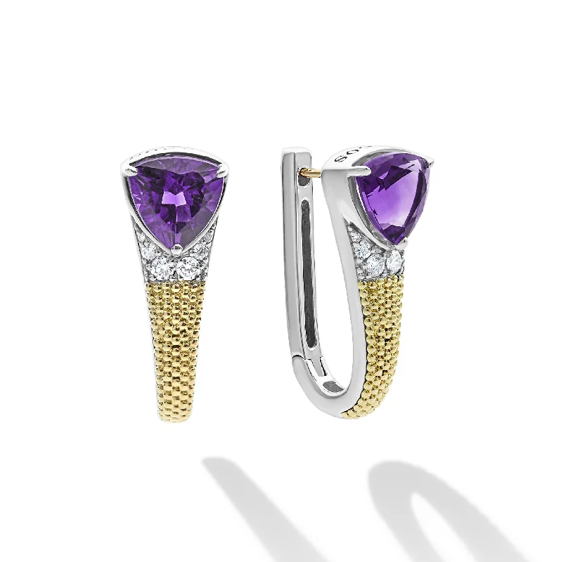 Caviar Color 18K Gold Diamond Amethyst Earrings