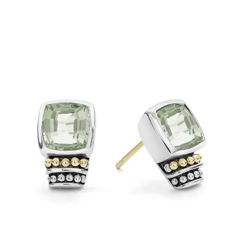 Caviar Color Bezel-Set Prasiolite Stud Earrings