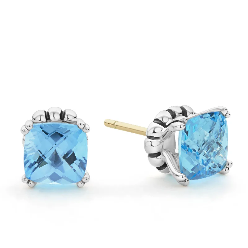 Caviar Color Swiss Blue Topaz Stud Earrings