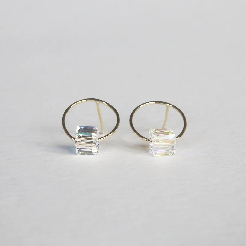 Cube Crystal Circle Studs