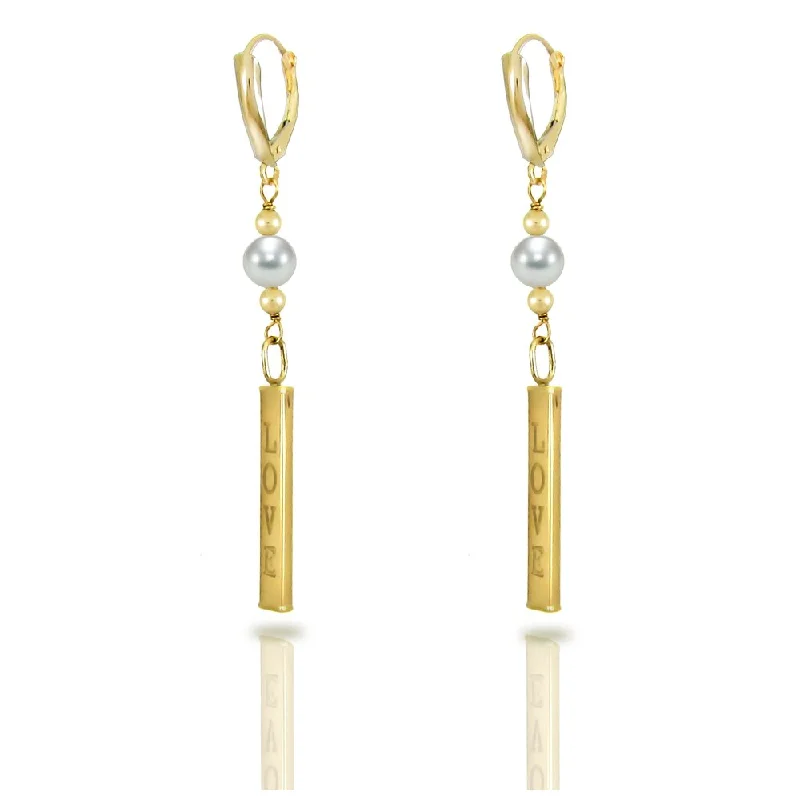 DaVonna 14k Gold Beads and 'LOVE' Charms 6-7mm White Freshwater Pearls Dangle Lever Backs Earring