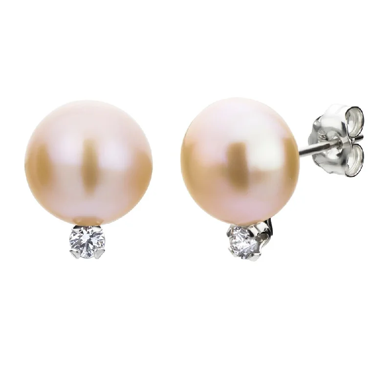 DaVonna Silver Pink Pearl and 1/10ct TDW Diamond Earrings (8-8.5 mm)