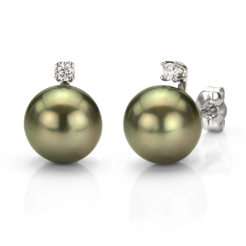 DaVonna Silver Tahitian Pearl and 1/10ct TDW Diamond Earrings (8-9 mm)