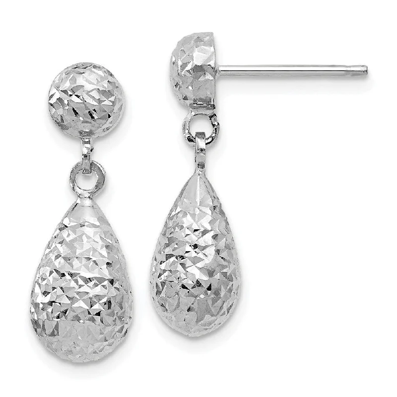 Diamond2Deal 10K White Gold Diamond-cut Post Dangle Earrings (L-20mm, W-19mm)