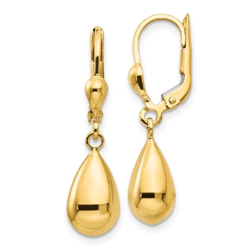 Diamond2Deal 10k Yellow Gold Polished Fancy Dangle Leverback Earrings (L-29mm, W-7mm)