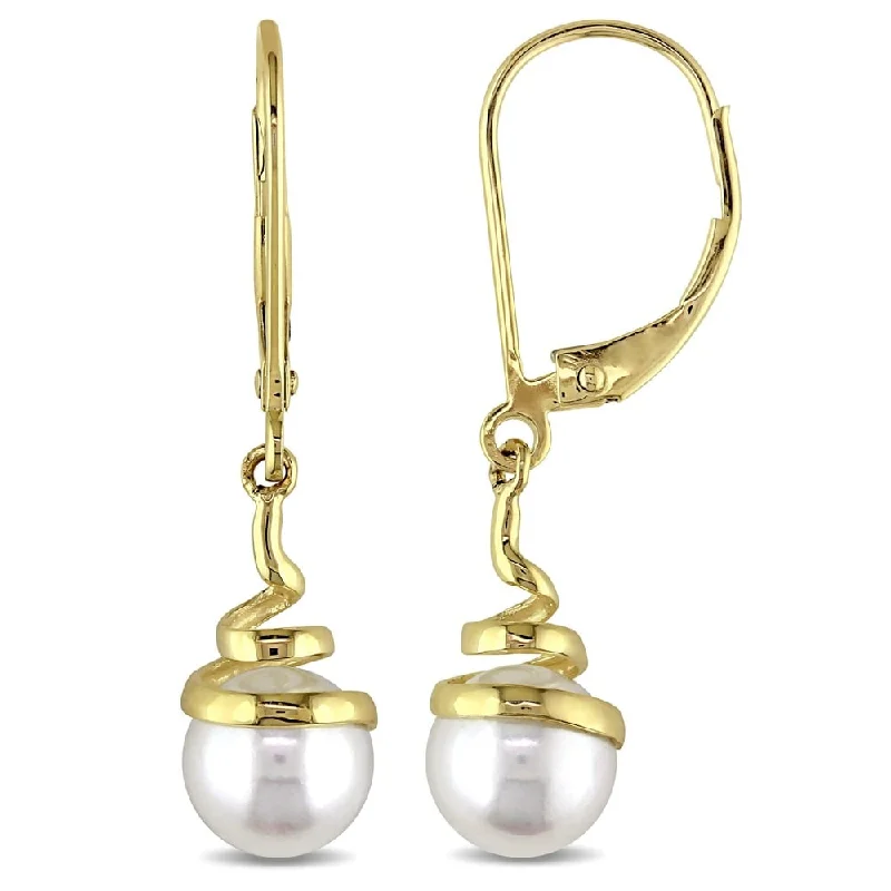 Miadora 10k Yellow Gold Cultured Freshwater Pearl Earrings (6.5-7 mm)