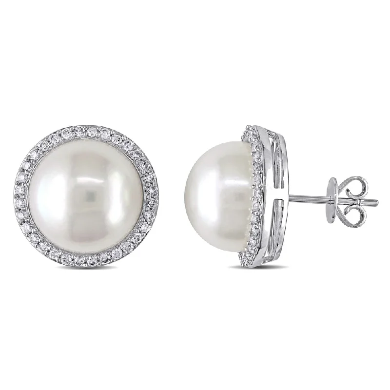 Miadora 14k White Gold Cultured Freshwater Pearl and 1/2ct TDW Diamond Earrings (G-H, SI1-SI2) (12.5-13 mm)