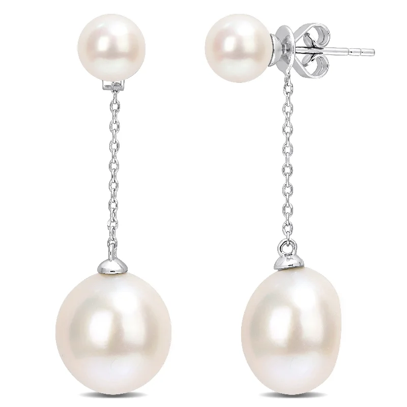 Miadora Freshwater Cultured Pearl Drop Earrings in 10k White Gold