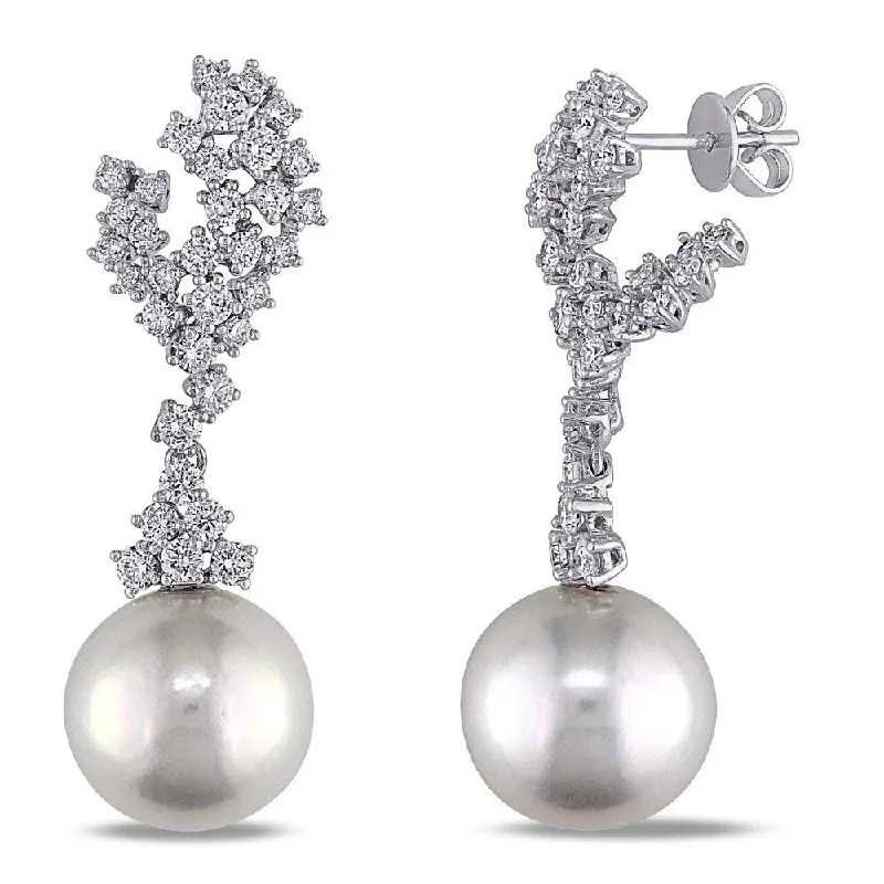 Miadora Signature Collection 14k White Gold Cultured Freshwater White Pearl and 2ct TDW Diamond Earrings (G-H, SI1-SI2) (