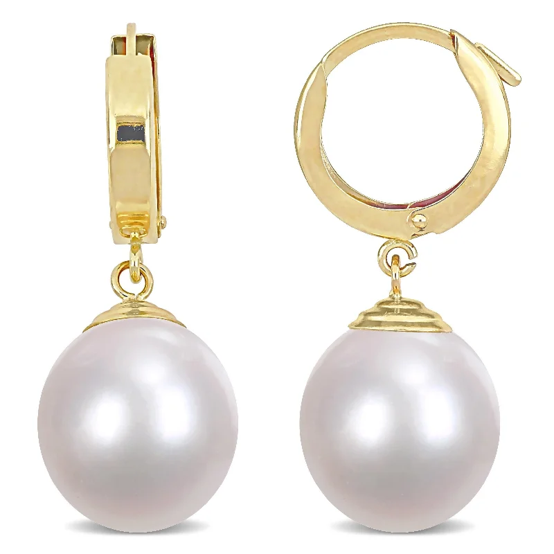 Miadora South Sea Pearl Solitaire Huggie Drop Earrings in 14k Yellow Gold (11-12mm)