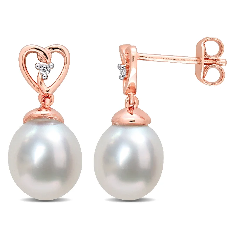 Miadora White Topaz and South Sea Cultured Pearl Earrings Pink Silver