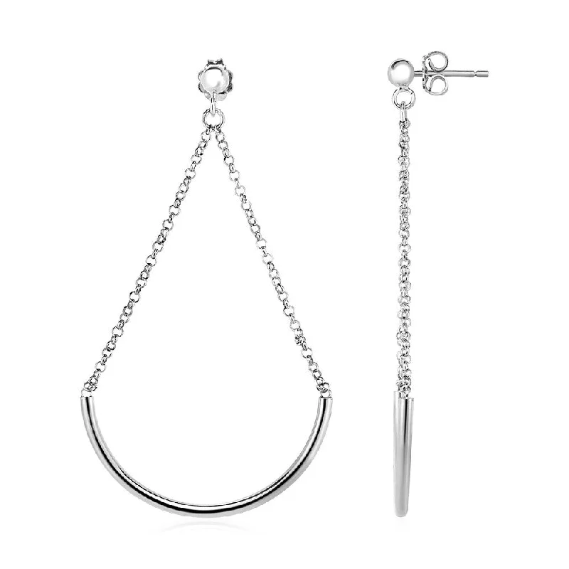 Polished Semicircle and Chain Drop Earrings in Sterling Silver