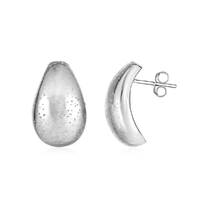 Post Earrings with Textured Domed Teardrops in Sterling Silver