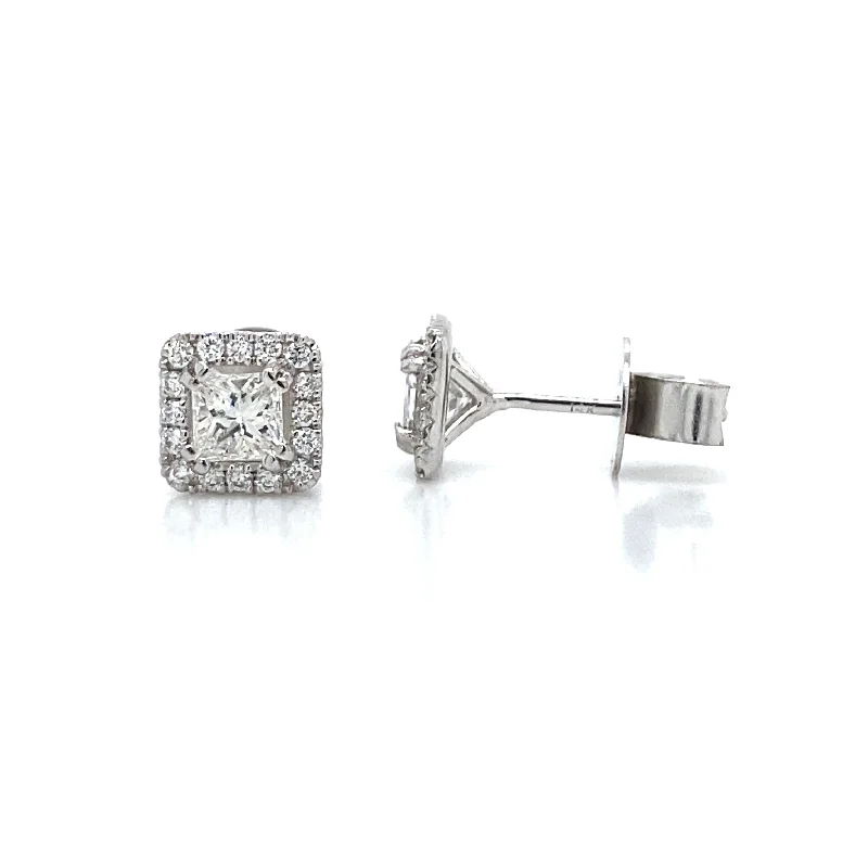 Princess Cut Diamond Halo Stud Earrings (0.64 ct. tw.) in 14K White Gold