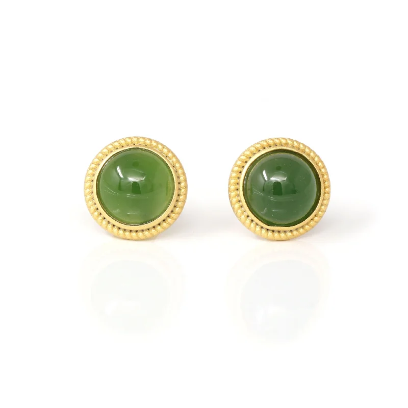 RealJade® 'Classic Studs" Gold Plated Sterling Silver Real Green Jade Stud Earrings