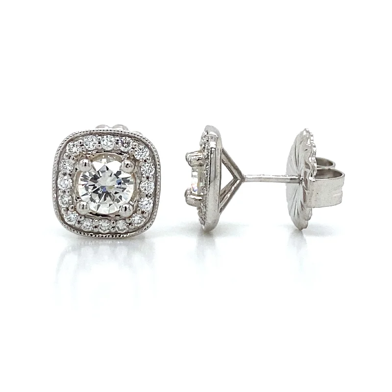 Round Diamond Halo Stud Earrings (1.12 ct. tw.) in 14K White Gold