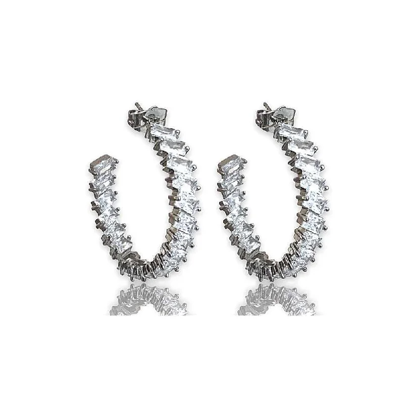 Crystal Hoop Earrings with Emerald Cut AAA+ Cubic Zirconia