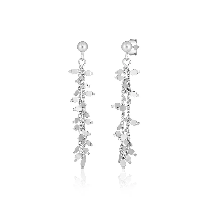 Sterling Silver Chain and Leaf Motif Dangle Earrings