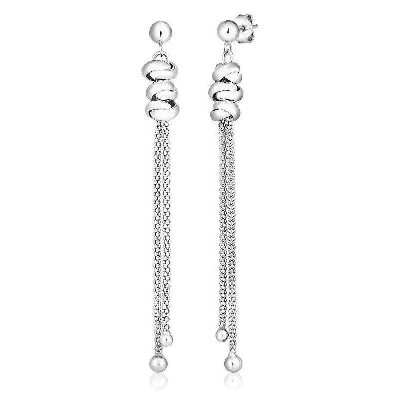 Sterling Silver Dangle Earrings with Polished Twists and beads