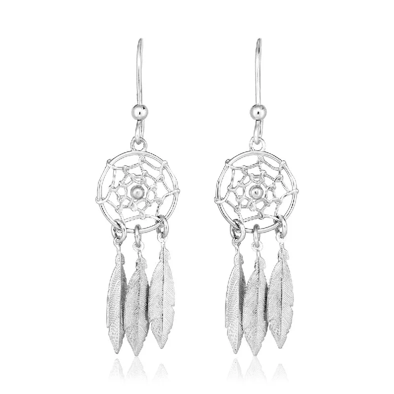 Sterling Silver Dream Catcher Dangle Earrings